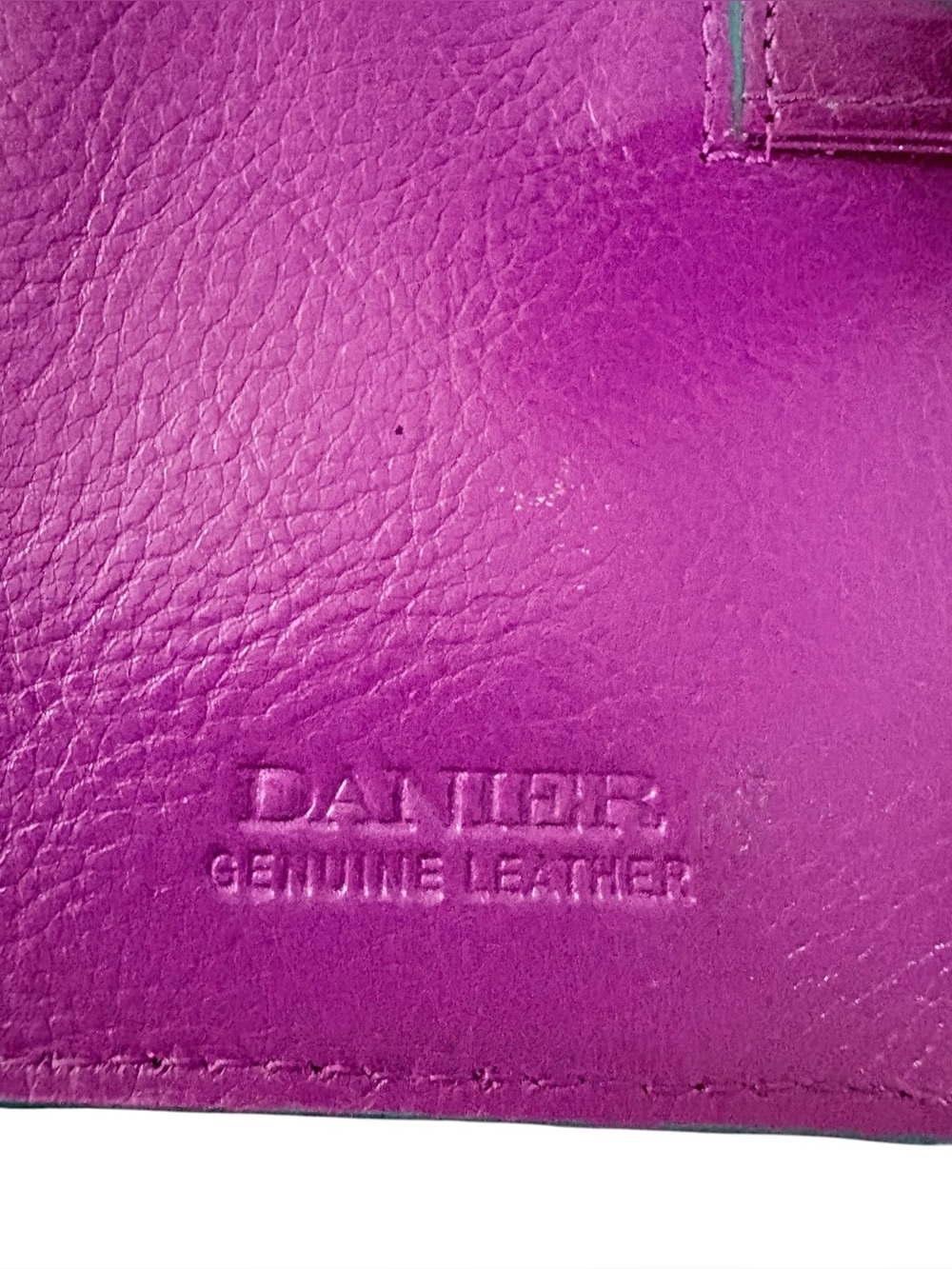 DANIER Turquoise Leather Passport Holder with Pink Accent - Travel Wallet - Picture 4 of 11
